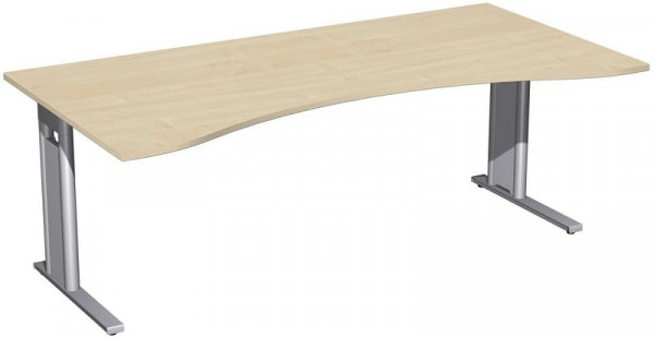 geramöbel Schreibtisch Ergonomieform starr, C Fuß Blende optional, 2000x1000x720, Ahorn/Silber, N-648338-AS