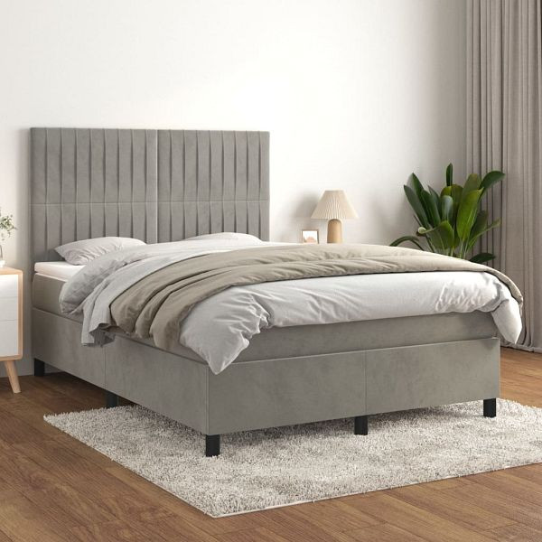 vidaXL Boxspringbett mit Matratze Hellgrau 140x200 cm Samt, 3143145