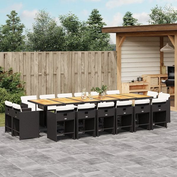 vidaXL 17-teilig Garten-Essgruppe mit Kissen Schwarz Poly Rattan, 3278018
