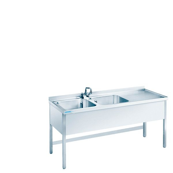 CHROMOnorm Spültisch mit 2 Becken links, Tiefe 600mm Länge 1800mm, Spülenabdeckung mit Unterbau, offen, ST0618C2LTO