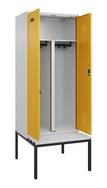 C+P PSA Doppel-Spind Evolo PLUS, Bank, 2 Abteile, 2120x800x815mm, 7035/1004, Zylinderschloss, Sitzfläche Kunststoff, Sitzbank, 0490527-22P S10081