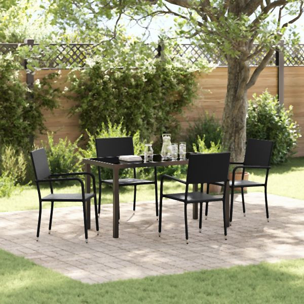 vidaXL Set mit 5 Garten Essstühlen Schwarz Poly Rattan, 3379907