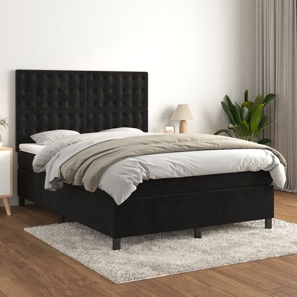 vidaXL Boxspringbett mit Matratze Schwarz 140x190 cm Samt, 3143261