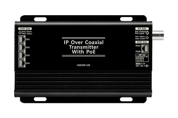 SeeEyes SC-IPT1204P 4-Kanal-IP Transmitter PoE über Koax, Sender, Reichweite 500m, SC-IPT1204P + DC56V 2A