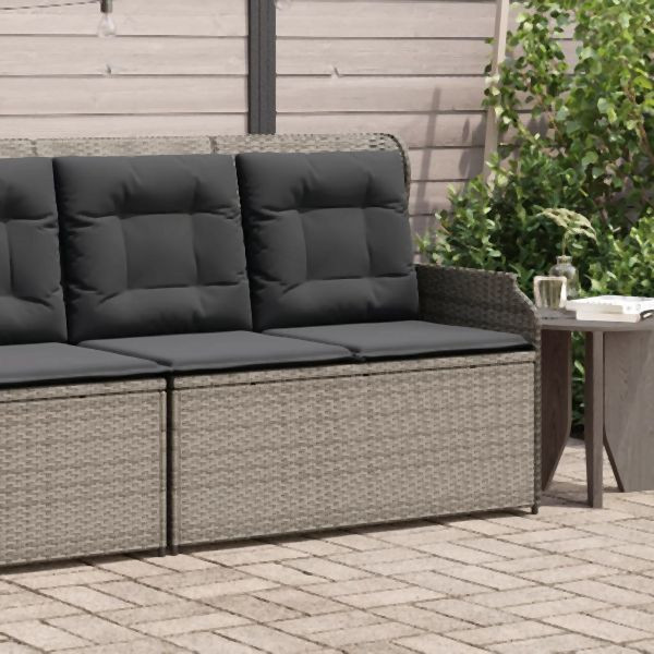 vidaXL Gartenbank Verstellbar mit Kissen Grau Poly Rattan, 368939
