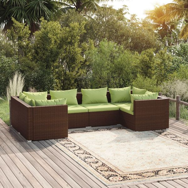 vidaXL 6-teilig Garten-Lounge-Set mit Auflagen Poly Rattan Braun, 3101940