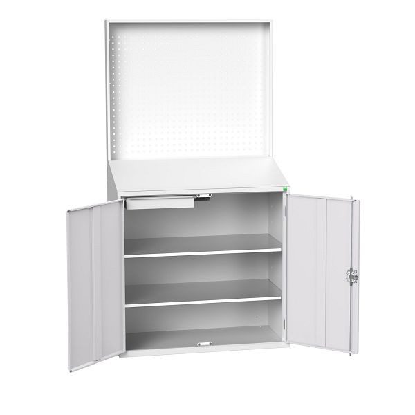 bott verso Economy Pult mit perfo Rückwand, mit 2 Fachböden, 1 Schublade, BxTxH: 1050 x550 x 2000 mm, Lichtgrau / Lichtgrau, 16929216.16