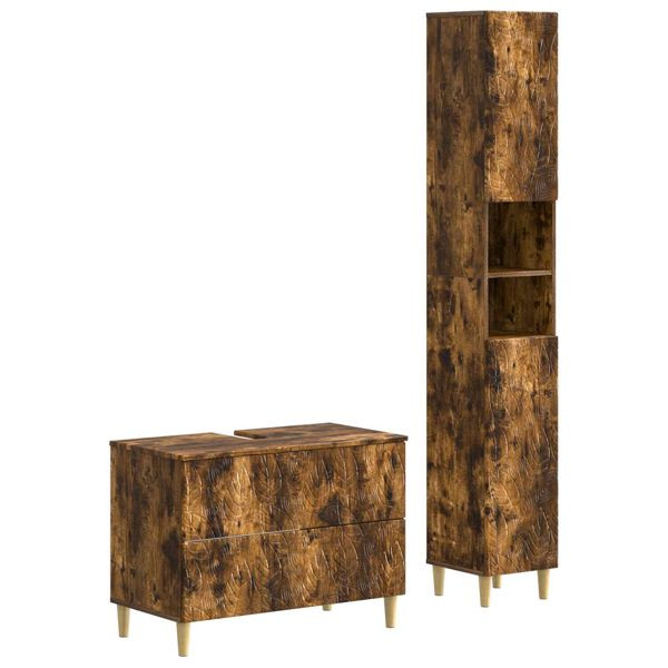 vidaXL 2-teiliges Badezimmer Schrank Set DELFT Raucheiche, 3417545