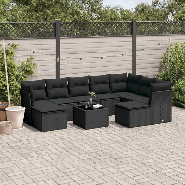vidaXL 10-teilig Garten-Sofagarnitur mit Kissen Schwarz Poly Rattan, 3250414