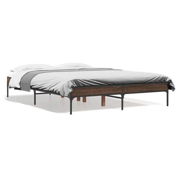 vidaXL Bettgestell Braun Eichen-Optik 135x190 cm Holzwerkstoff Metall, 845045