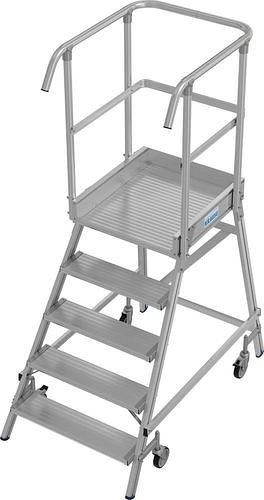Krause Podest-Leiter aus Aluminium, fahrbar, 5 Stufen, einseitig besteigbar, gemäß EN 131-7, 312166