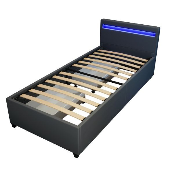HOME DELUXE LED Bett NUBE mit Schubladen und Matratze - 90 x 200 cm Dunkelgrau, 51096