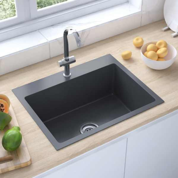 vidaXL Handgemachte Einbauspüle Schwarz Edelstahl, 51513