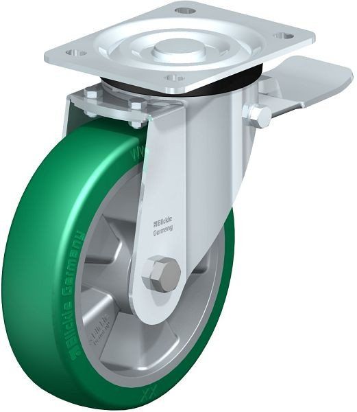 Blickle L-ALST 180K-ST Stahlblech-Lenkrolle, mittelschwere Ausführung, mit Anschraubplatte & Feststeller, Blickle Softhane®, Grün, 852361