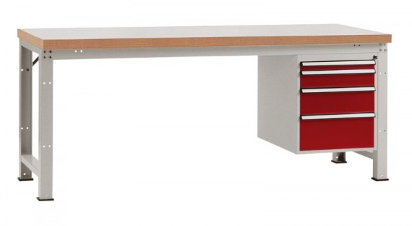 Manuflex Komplett-Werkbank Grund PROFI Standard mit Kunststoff-Platte, BxTxH = 2000 x 700 x 840 mm, Rubinrot, WP5627.3003