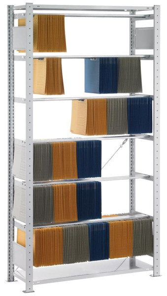 Schulte Grundregal, Steck-Pendelhefterregal "Zippel", 2000 x 1000 x 350 mm, RAL 7035 lichtgrau, 6 Pendelstangen, 30611-N-Z
