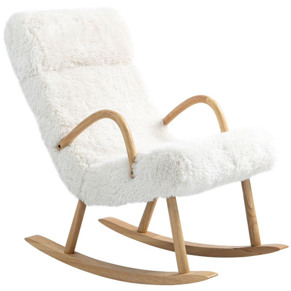 HOMCOM Schaukelstuhl, verstellbare kopfstütze, weiche Polsterung, 58x114x109 cm, Weiß, 839-978V00WT