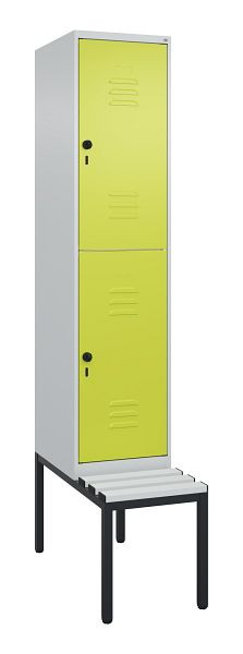 C+P Doppelstöckiger Spind Classic PLUS, Bank, 2120x400x815mm, 7035/0024, Drehriegel, mit untergebauter Sitzbank, 0803507-12 S10115