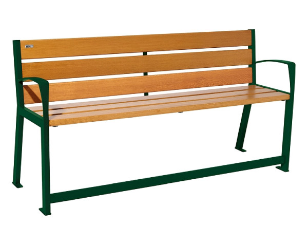 Procity Sitzbank Silaos Für Senioren 6 Holzlatten, Mit Armlehne, Holz & Stahl, 1800 mm, helle Eiche/RAL 6005, 209622.6005.CHEC