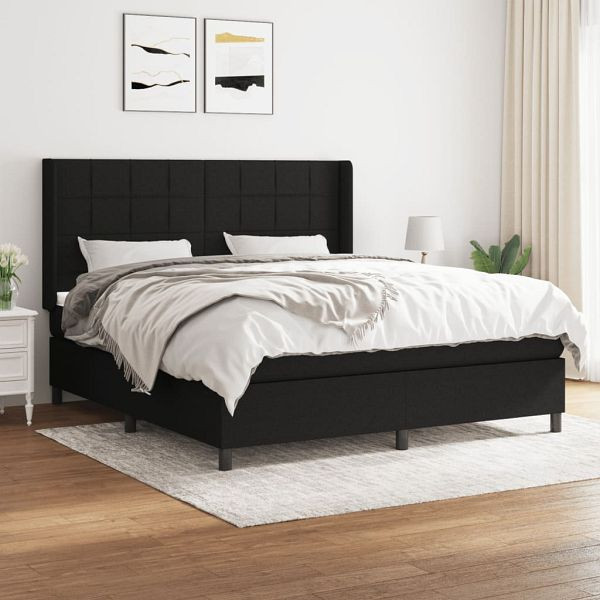 vidaXL Boxspringbett mit Matratze Schwarz 180x200 cm Stoff, 3131451