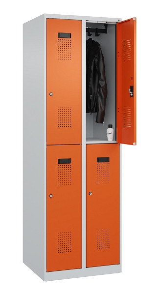 C+P Doppelstöckiger Spind Evolo PLUS, 4 Fächer, 1850x600x500mm, 7035/2004, Zylinderschloss, 049300-20 S10029