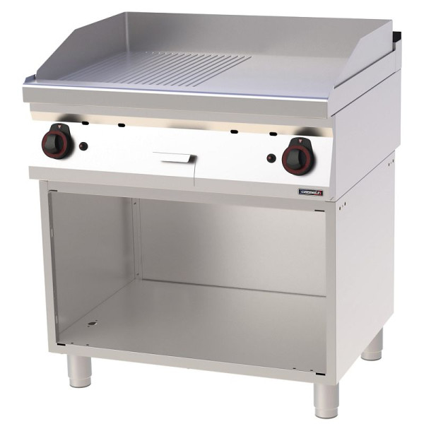 Casselin Snackplatte Chrom gerillt Glatt mit Unterbau Gas 80 - Linie 700, C7PASCRLG80S