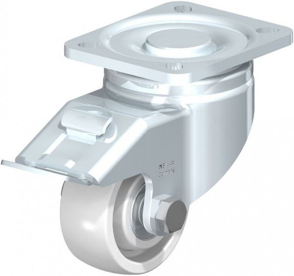 Blickle LH-SPO 75K-FI Stahlblech-Lenkrolle, Schwerlast-Ausführung, mit Anschraubplatte & Feststeller, Polyamid, Weiß, 657361