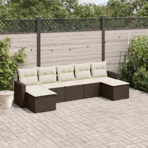 vidaXL 7-tlg. Garten-Sofagarnitur mit Kissen Braun Poly Rattan, UV-beständig, 3251680