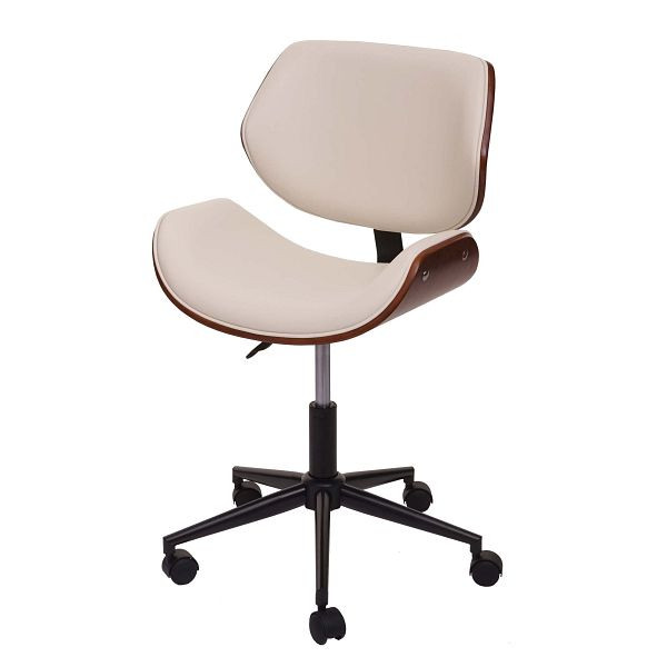 Mendler Bürostuhl HWC-G25, Drehstuhl Schreibtischstuhl, Bugholz Walnuss-Optik Retro drehbar höhenverstellbar, creme, 79505