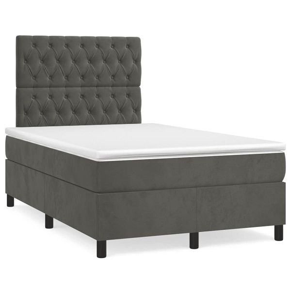 vidaXL Boxspringbett mit Matratze Dunkelgrau 120x190 cm Samt, 3270014