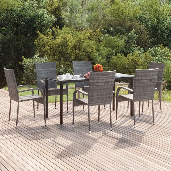 vidaXL 7-teilig Garten-Essgruppe Grau Poly Rattan, 3156665