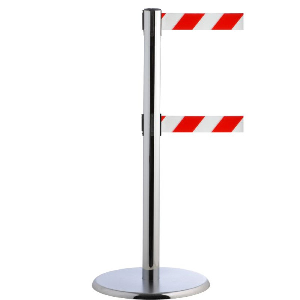 Stein HGS Personenleitsystem -P-Line Duo-, chrom, rot/weiß diagonal (schraffiert), mit Sicherheitsverschluss (selbstlösend), Gurtlänge: 2 x 2,3 m, 14148-0503