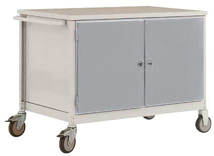 Manuflex Mobiler Werkstattwagen Modell 6 mit geölter Multiplex-Abdeckplatte 30 mm BxTxH 1135 x 590 x 810 mm, alusilber, TP1034.9006