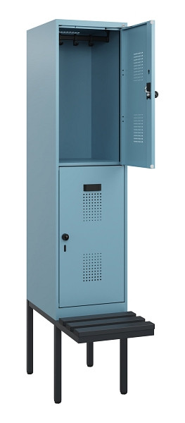 C+P Doppelstock-Spind Evolo PLUS, Bank, 2 Fächer, 1950x400x815mm, 0010/0010, Drehriegel, Sitzfläche Kunststoff, 0493405-12 S10120