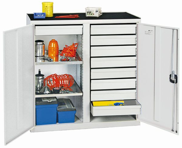 stumpf Werkzeug- und Materialschrank Serie 2000, 7035/7035, 9 Schubladen, Mitteltrennwand, 2 Fachböden, 2002907