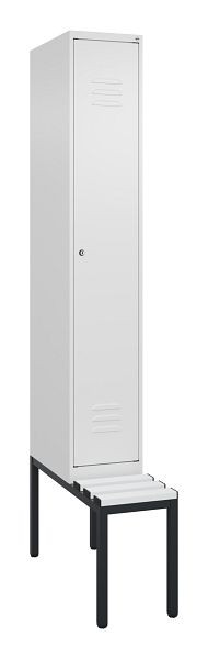 C+P Umkleidespind Classic PLUS, mit untergebauter Sitzbank, 2120x300x815mm, 9016/9016, Zylinderschloss, 0800507-10 S10031