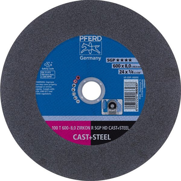 Pferd Trennscheibe HEAVY DUTY 100 T 600-8,0 ZIRKON R SGP HD CAST+STEEL/60,0, VE: 5 Stück, 66397196