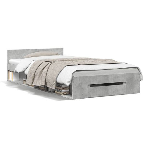 vidaXL Bettgestell mit Schublade Betongrau 90x190 cm Holzwerkstoff, 3280786