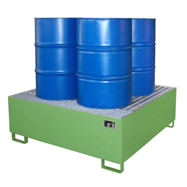 STEIN HGS Auffangwanne AW, 800 Liter, RAL 6011 resedagrün, Höhe 525 mm, lackiert, 4 x 200 Liter Fass, 79185.0034