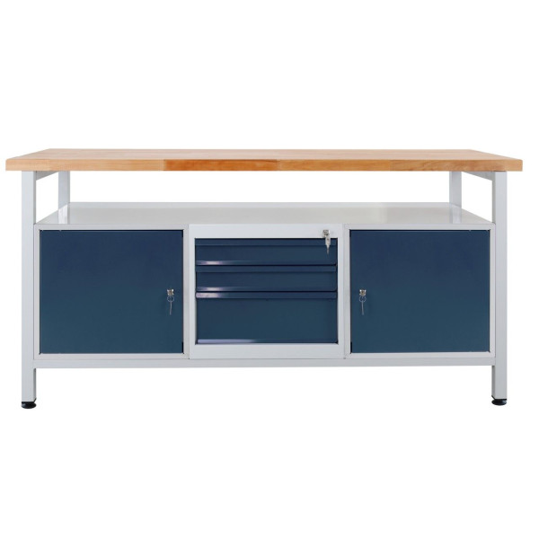 ADB Werkbank 3 Schubladen, 2 Türen, Ablage, Maße: LxBxH 1700x600x840 mm, Werktisch: lichtgrau, RAL 7035, Tür/Schubladen: Anthrazitgrau (RAL 7016), 43753