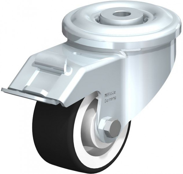 Blickle LKR-POTH 75G-FI Stahlblech-Lenkrolle, schwere Ausführung, mit Rückenloch & Feststeller, Thermoplastisches Polyurethan, Grau, 754863