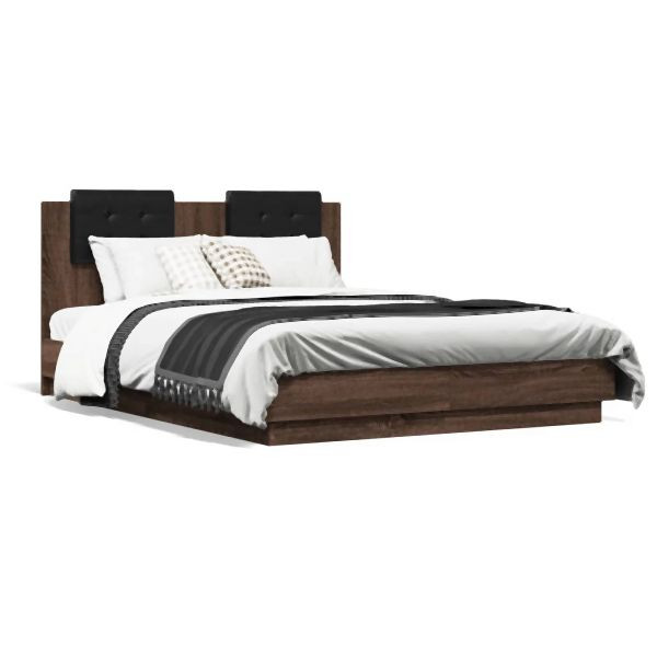 vidaXL Bettgestell mit Kopfteil und LED Braun Eiche-Optik 120x190 cm, 3210058