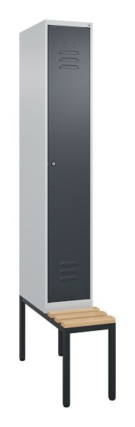 C+P Umkleidespind Classic PLUS mit Mitteltrennwand, Bank, 2120x300x815mm, 7035/7016, Zylinderschloss, Buche-Sitzleisten, 0800507-10F S10052