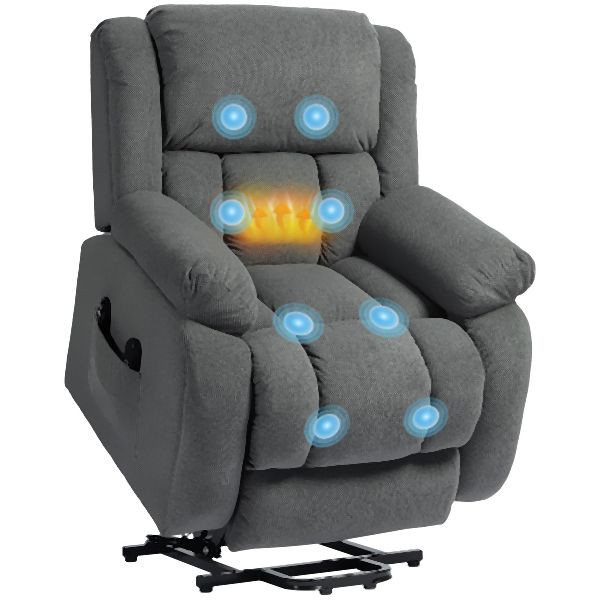 HOMCOM Fernsehsessel mit Aufstehhilfe, 93L x 104B x 100H cm, Grau, 713-173V90GY, 4255826833974