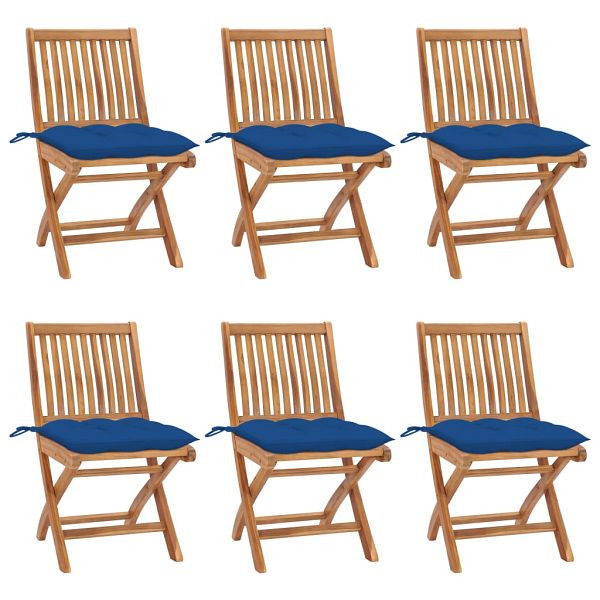 vidaXL Klappbare Gartenstühle mit Kissen 6 Stück Massivholz Teak, 3072859
