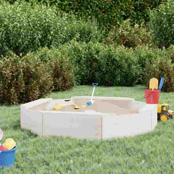 vidaXL Sandkasten mit Sitzen Weiß Achteck Massivholz Kiefer, 825010
