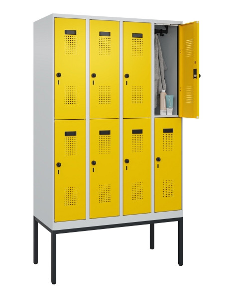 C+P Doppelstock-Spind Evolo PLUS, Gestell, 8 Fächer, 2120x1200x500mm, 7035/1023, Drehriegel, 0493307-40 S10001
