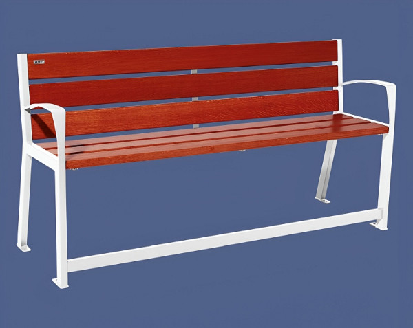 Procity Sitzbank Silaos Für Senioren 6 Holzlatten, Mit Armlehne, Holz & Stahl, 1800 mm, Mahagoni/RAL 9010, 209622.9010.ACAJ