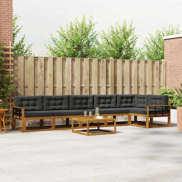 vidaXL Outdoor-Sofagarnitur mit Kissen 7-teilig Natur und Anthrazit, 3367695