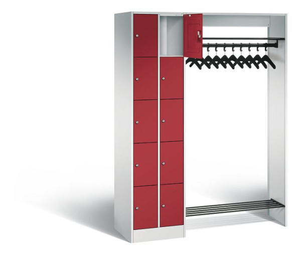 C+P Offene Garderobe Serie 8070, H1950xB1410xT480mm, Farbe: Lichtgrau / Rubinrot, 80720-00 S10004